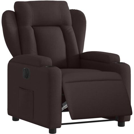 Sillón reclinable eléctrico tela marrón oscuro