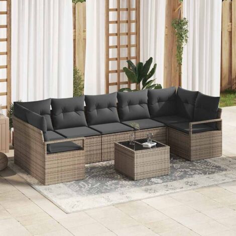 Conjunto de sofá de jardín 8 pcs Gris Poliratán Acero y Vidrio (1/5)