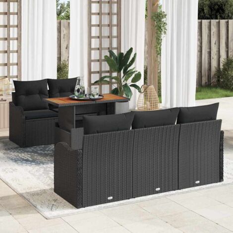 Conjunto de sofá de jardín 6 pcs Negro Poliratán (1/5)