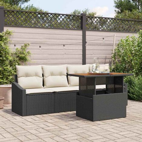 Conjunto de sofá de jardín 5 pcs Negro Poliratán (1/5)