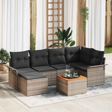 Conjunto de sofá de jardín 7 pcs Gris Poliratán (1/5)