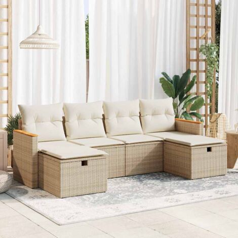 Juego de sofás jardín con cojines 6 pzas ratán sintético beige (1/5)