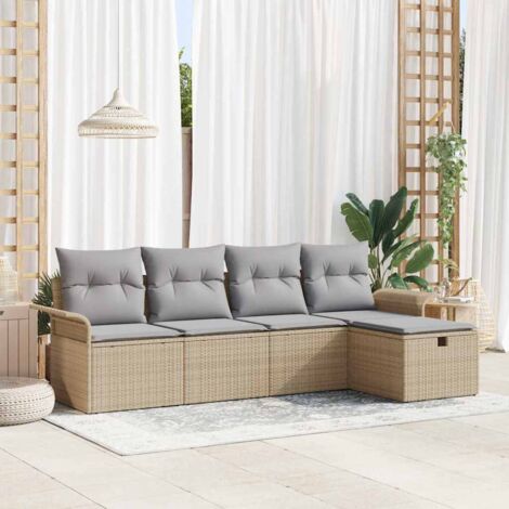 Conjunto de sofá de jardín con cojín 5 pcs Beige Poliratán (1/5)