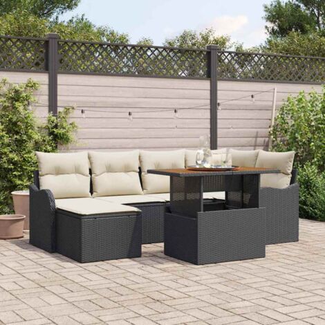 Conjunto de sofá de jardín 7 pcs Negro Poliratán (1/5)