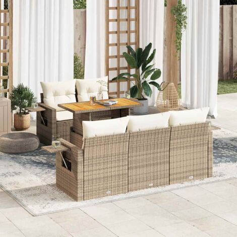Juego de sofás jardín con cojines 6 pzas ratán sintético beige (1/5)