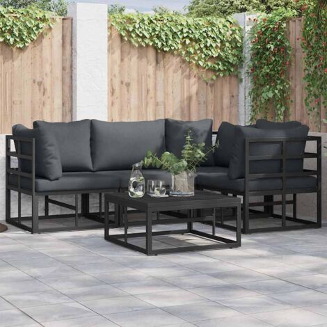 Conjunto de sofá de jardín con cojín 4 pcs Negro Aluminio (1/5)
