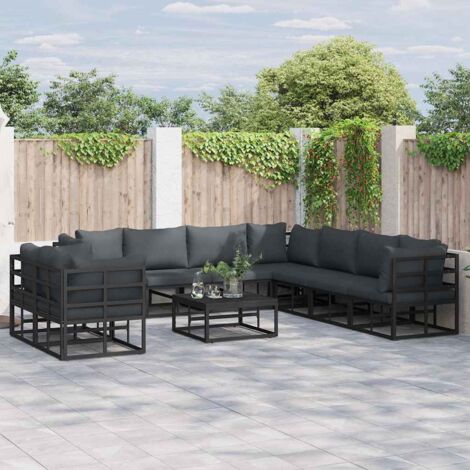 Conjunto de sofá de jardín con cojín Negro Aluminio (1/5)
