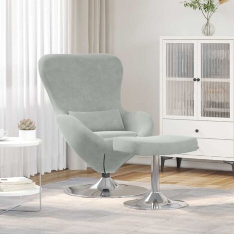 Silla Huevo con Puff Gris Claro 63 x 73 x 90 cm Terciopelo