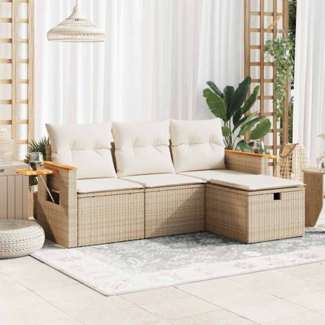 Juego de sofás jardín con cojines 4 pzas ratán sintético beige (1/5)