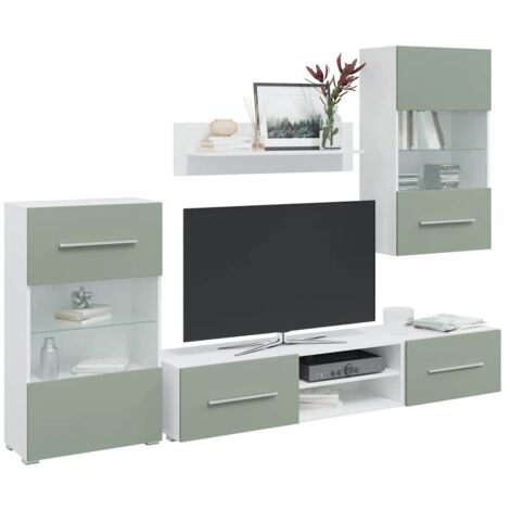 Muebles para TV 5 piezas con iluminación LED verde oliva