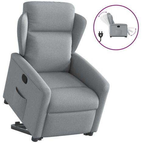 Sillón reclinable elevable de tela gris claro (1/5)