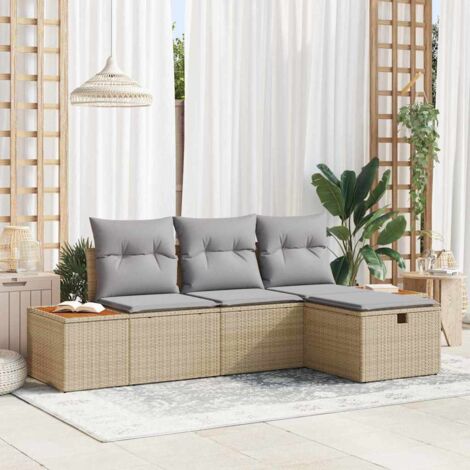 Conjunto de sofá de jardín con cojín 4 pcs Beige Poliratán (1/5)