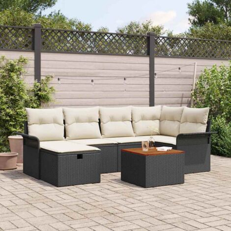 Conjunto de sofá de jardín con cojín 7 pcs Negro Poliratán (1/5)