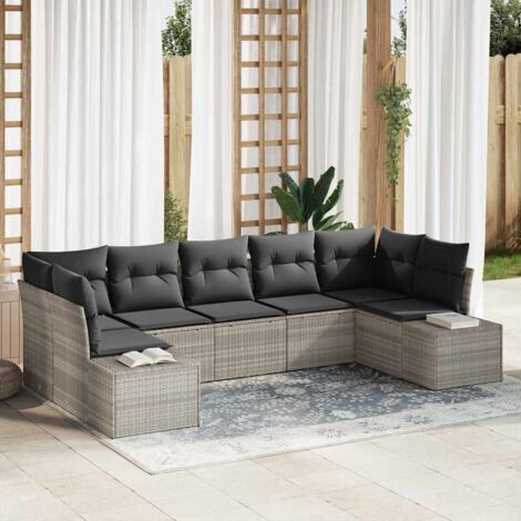Conjunto de sofá de jardín 7 pcs Gris Claro ratán sintético (1/5)