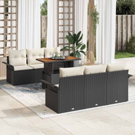 Conjunto de sofá de jardín 7 pcs Negro Poliratán (1/5)