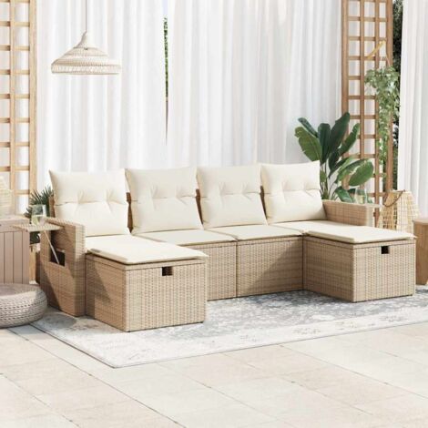 Juego de sofás jardín con cojines 6 pzas ratán sintético beige (1/5)
