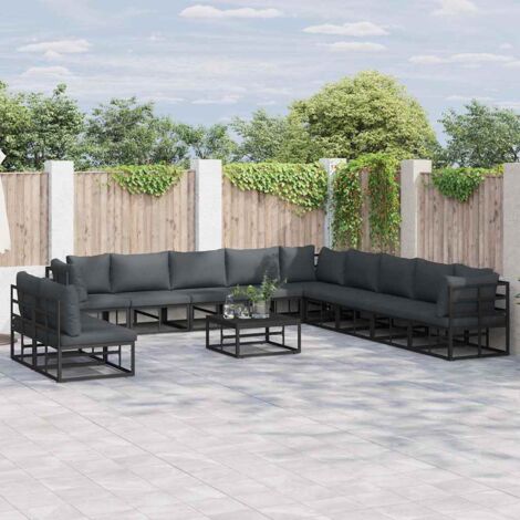 Conjunto de sofá de jardín con cojín 11 pcs Negro Aluminio (1/5)