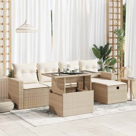 Juego de sofás jardín con cojines 6 pzas ratán sintético beige (1/5)