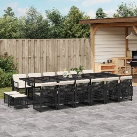 Set de muebles jardín 17 pzas con cojines ratán sintético negro (1/5)