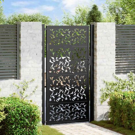 Puerta de jardín negra 105x180 cm diseño de hojas de acero