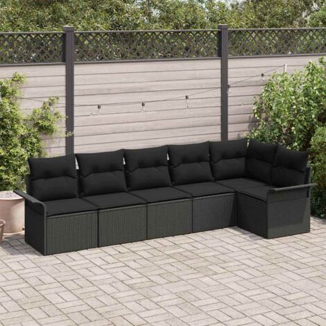 Conjunto de sofá de jardín con cojín 6 pcs Negro Poliratán (1/5)
