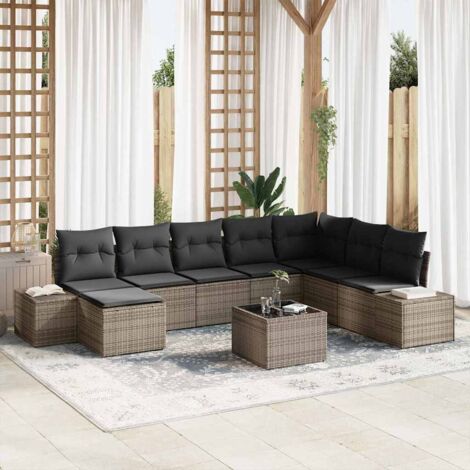 Conjunto de sofá de jardín 9 pcs Gris Claro ratán sintético (1/5)