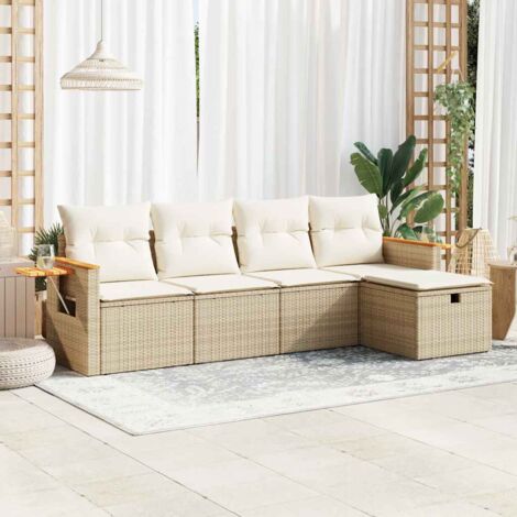 Juego de sofás jardín con cojines 5 pzas ratán sintético beige (1/5)
