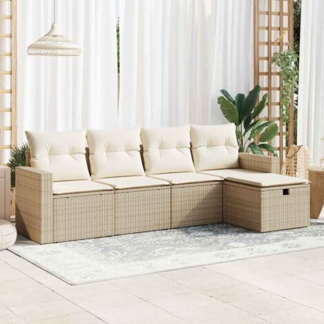 Juego de sofás jardín con cojines 5 pzas ratán sintético beige (1/5)