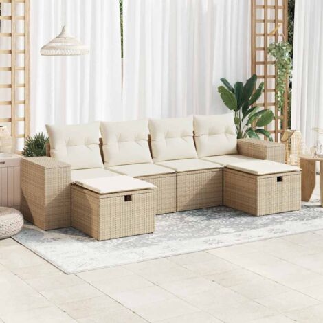 Juego de sofás jardín con cojines 6 pzas ratán sintético beige (1/5)