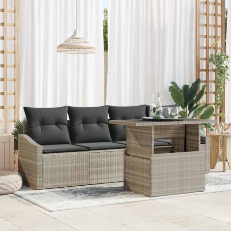 Conjunto de sofá de jardín 5 pcs Gris claro ratán sintético (1/5)