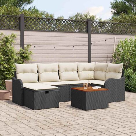 Conjunto de sofá de jardín con cojín 7 pcs Negro Poliratán (1/5)