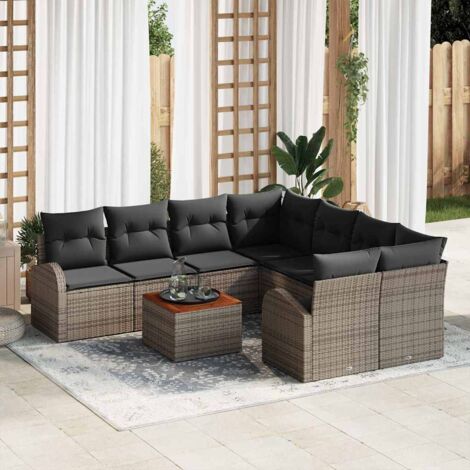 Conjunto de sofá de jardín 9 pcs Gris Poliratán (1/5)