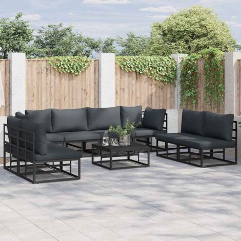 Conjunto de sofá de jardín con cojín 9 pcs Negro Aluminio (1/5)