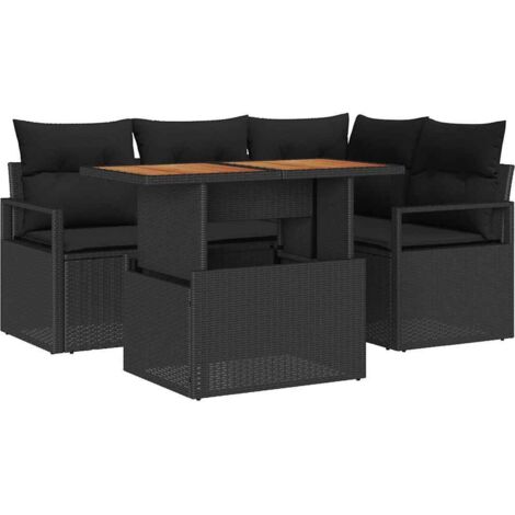 Conjunto de sofá de jardín 5 pcs Negro Poliratán (1/5)