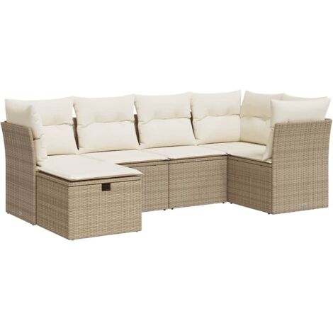 Juego de sofás jardín con cojines 6 pzas ratán sintético beige (1/5)
