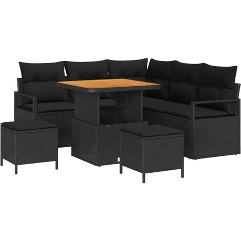 Conjunto de sofá de jardín con cojín con almohada 8 pcs Negro (1/5)