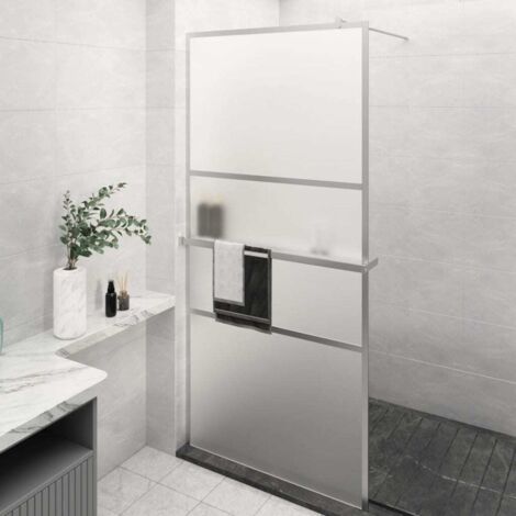 Mampara ducha con estante vidrio ESG aluminio cromado 90x195 cm
