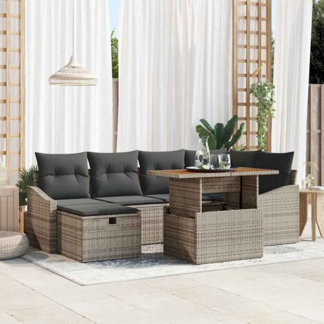 Conjunto de sofá de jardín con cojín 7 pcs Gris Poliratán (1/5)