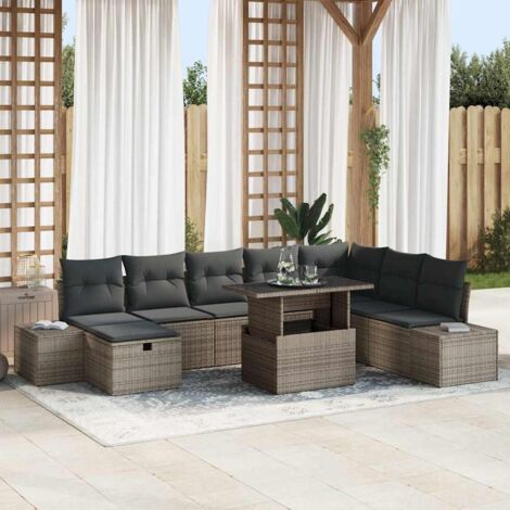 Conjunto de sofá de jardín 11 pcs Gris Poliratán (1/5)