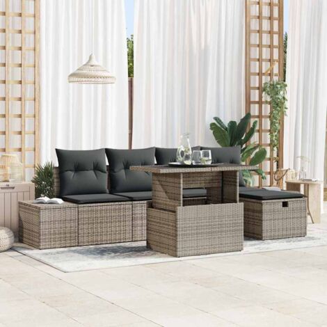 Conjunto de sofá de jardín 6 pcs Gris Poliratán (1/5)