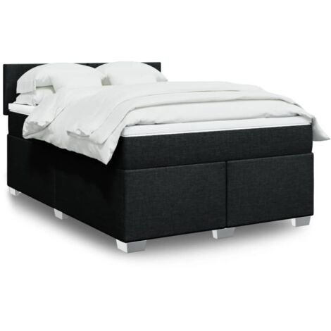 Cama box spring con colchón tela negro 140x190 cm
