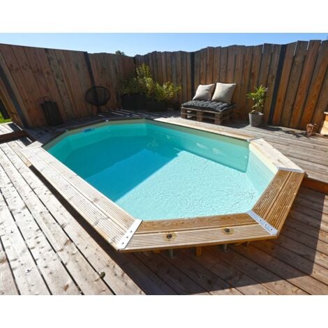 Piscine bois Ubbink SUNWATER octogonale 300x490x120cm liner beige