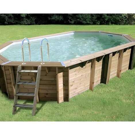 Piscine bois Ubbink SUNWATER octogonale 300x490x120cm liner beige