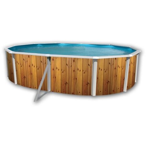 Piscine hors-sol ovale acier 5.50 x 3.66 x 1.20m – Décor bois – Système de filtration inclus – Échelle double – Capacité 20m³ – TOI