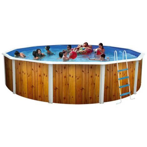 Kit piscine hors-sol acier Toi VETA ronde Ø4.60 x 1.20m décor bois (1/4)