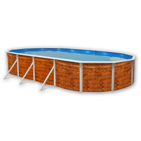 Kit piscine hors-sol acier Toi ETNICA ovale 9.15 x 4.57 x 1.2m décor bois (1/4)