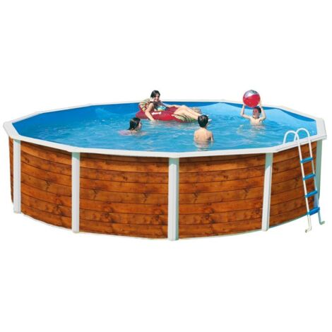 Kit piscine hors-sol acier Toi ETNICA ronde Ø4.60 x 1.20m décor bois (1/4)