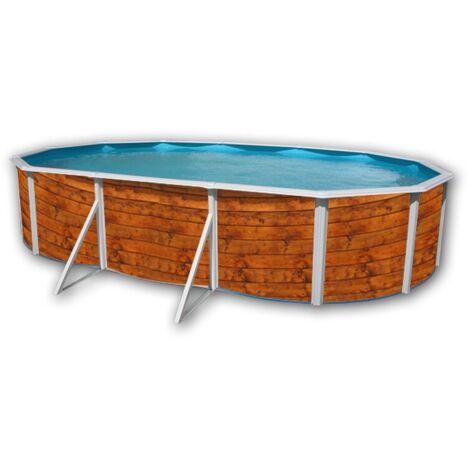 Kit piscine hors-sol acier Toi ETNICA ovale 6.40 x 3.66 x 1.20m décor bois (1/4)