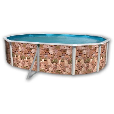 Kit piscine hors-sol acier Toi ROCALLA ovale 5.50 x 3.66 x 1.20m décor pierre (1/4)