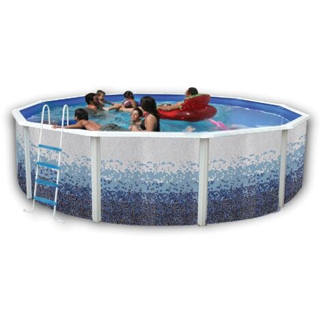 Kit piscine hors-sol acier Toi TRENCADIS ronde Ø3.50 x 1.20m décor céramique (1/4)